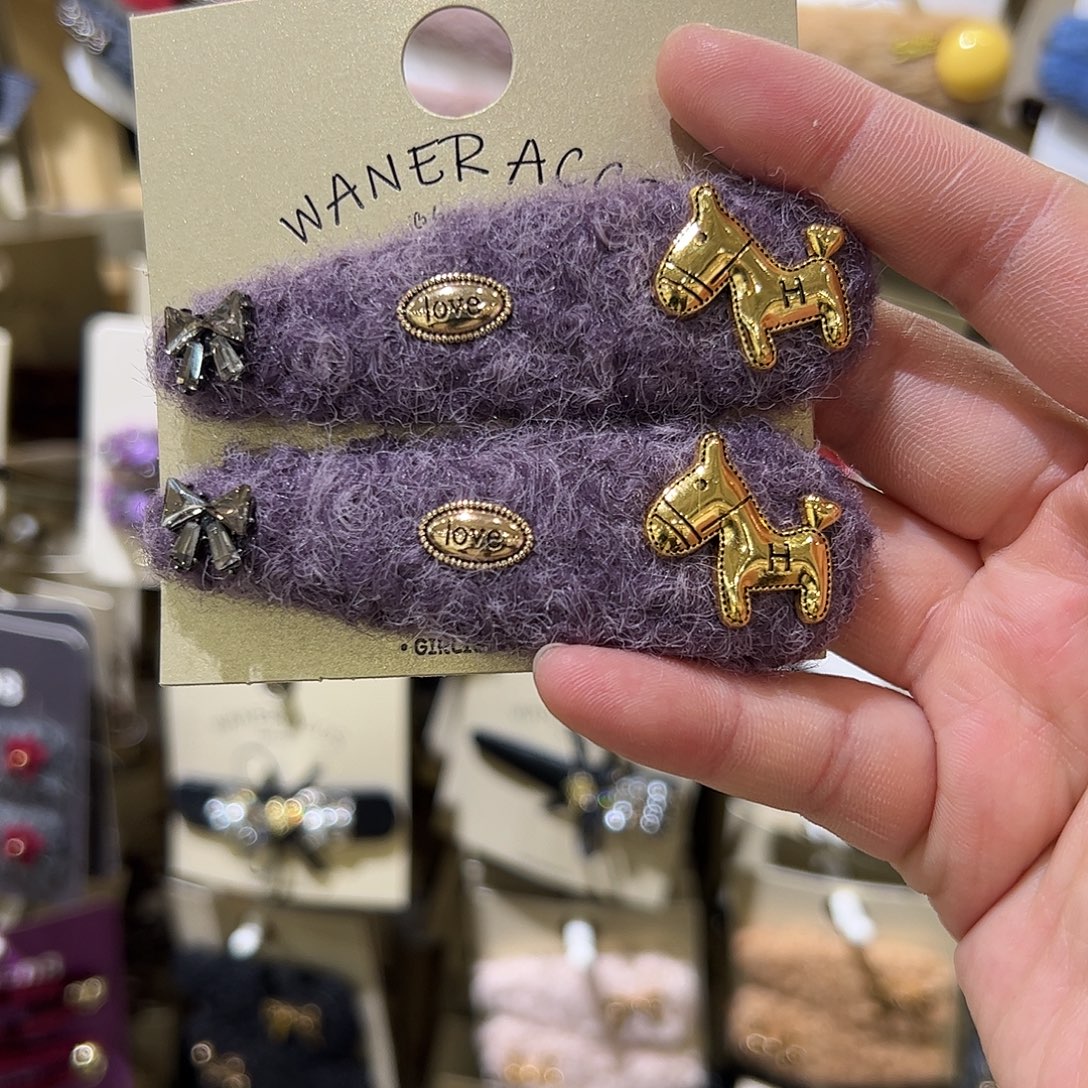 布艺非金属紫色小马拜拜夹 