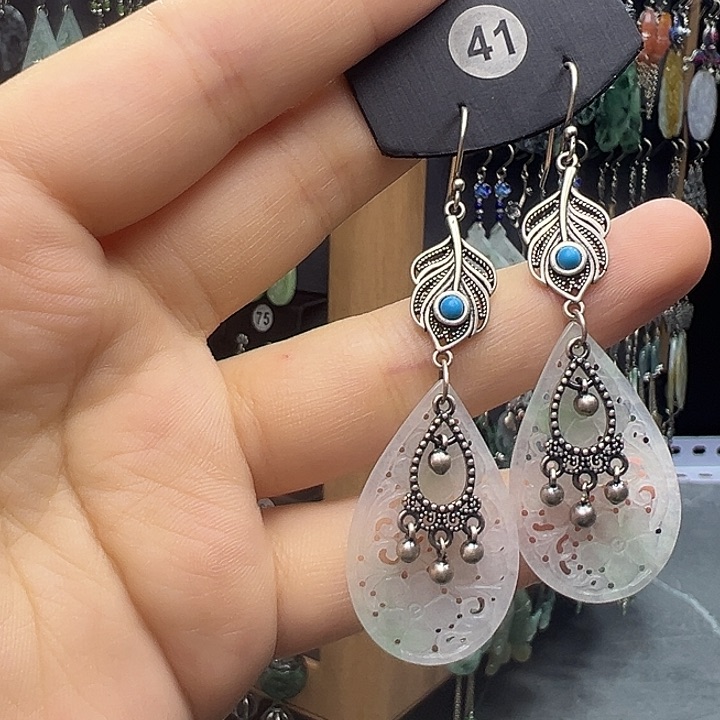 月****翡翠银S925镶嵌耳饰