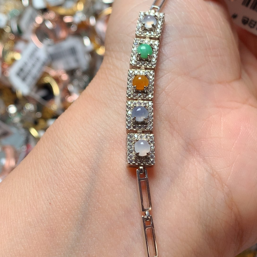 翡翠戒指银S925镶嵌天然翡翠手链