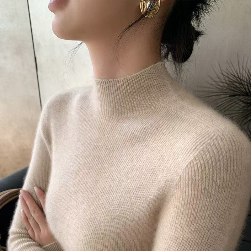 【一线成衣】羊毛衫女半高领套头纯色百搭毛衣修身显瘦打底衫
