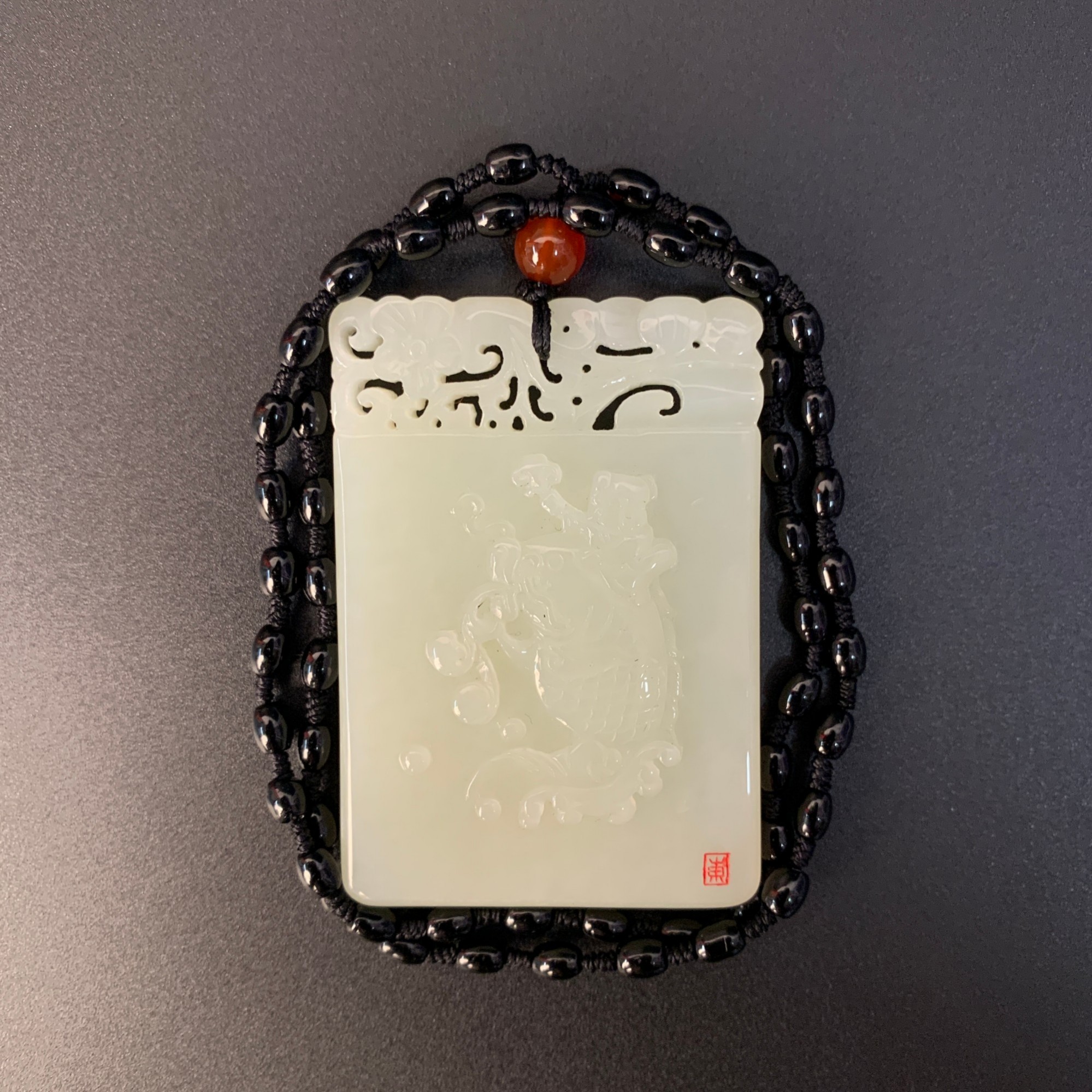 和田青白玉浮雕鱼跃龙门挂牌73.3mm 93.63gZBM25ZBM0524022