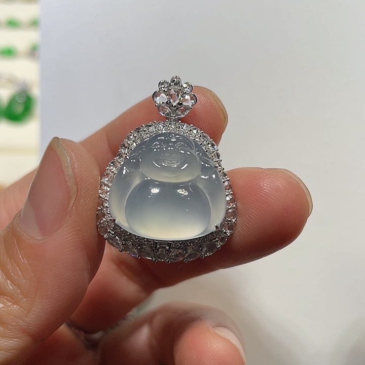 翡翠吊坠(不含链)18K金镶嵌冰佛公