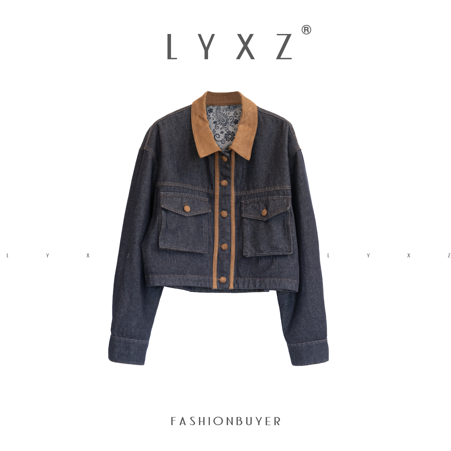 LYXZ x 【思想共鸣】秋季新款复古小翻领丝绒包扣牛仔外套81026