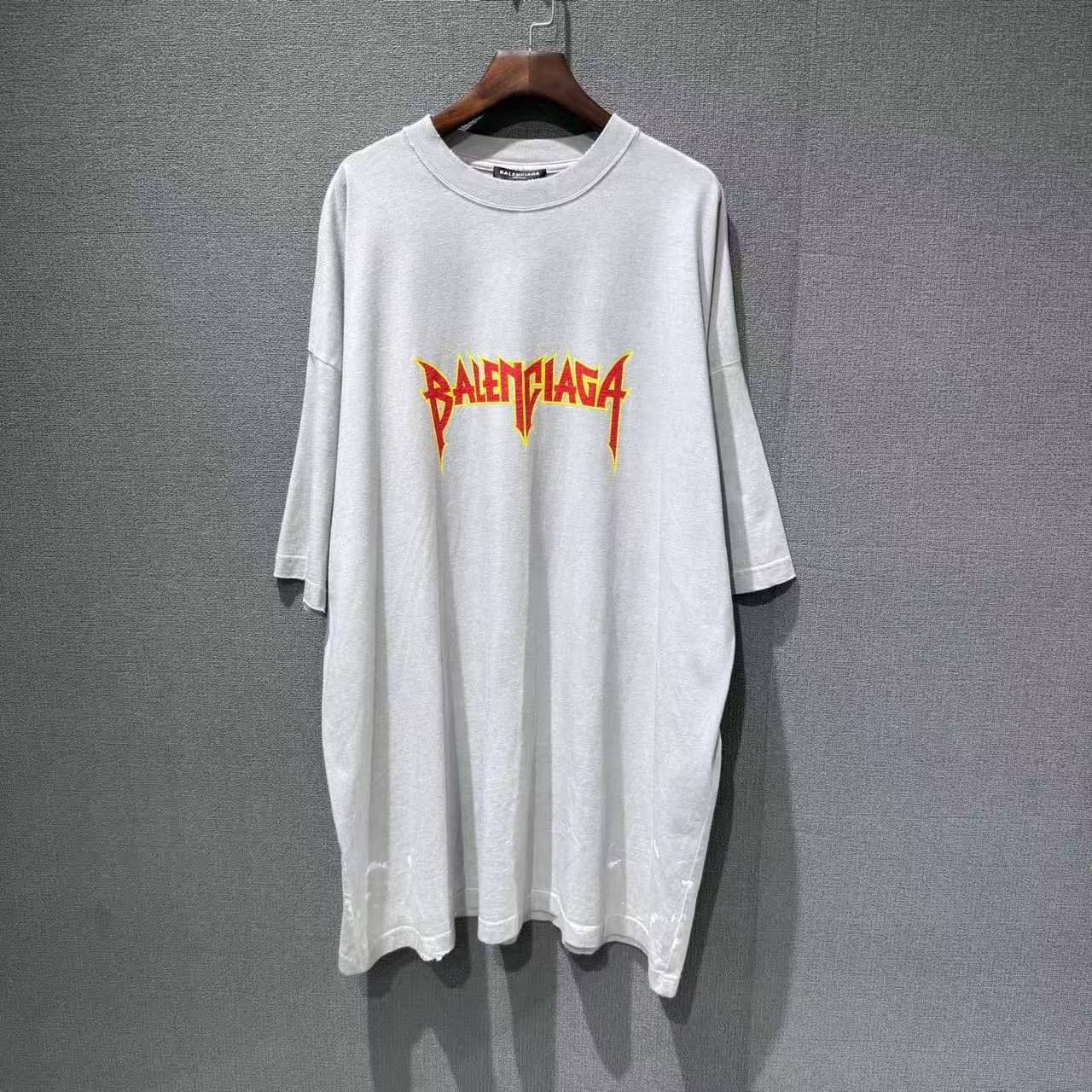 99新 Balenciaga/巴黎世家 （pm） 裂纹印花泼墨做旧短袖T恤4码2372