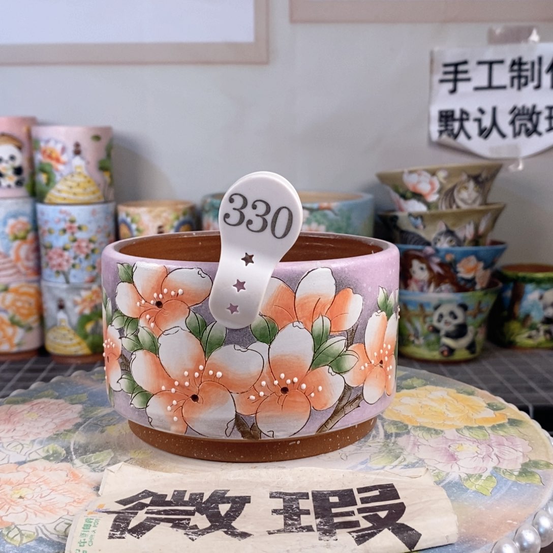 紫砂花盆红陶手绘花盆