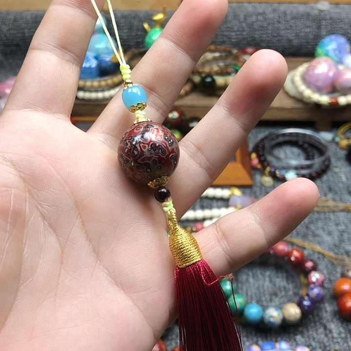 大漆亲提花手机挂件