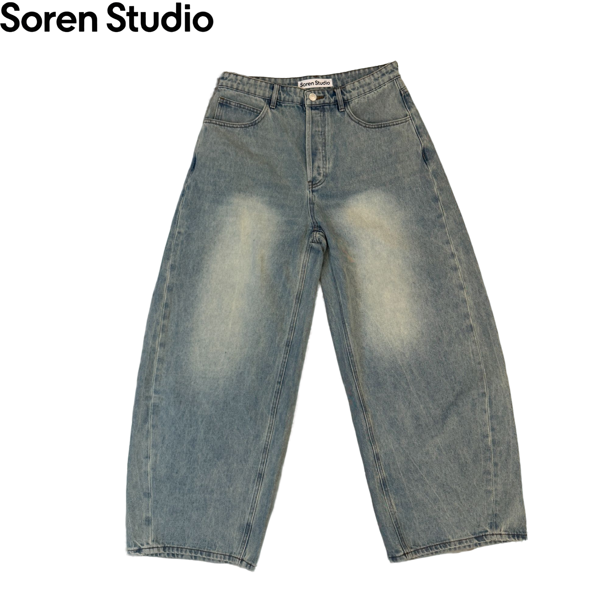 Soren Studio*硬挺水洗阔牛*时尚四季男生百搭做旧黑色浅蓝色宽松