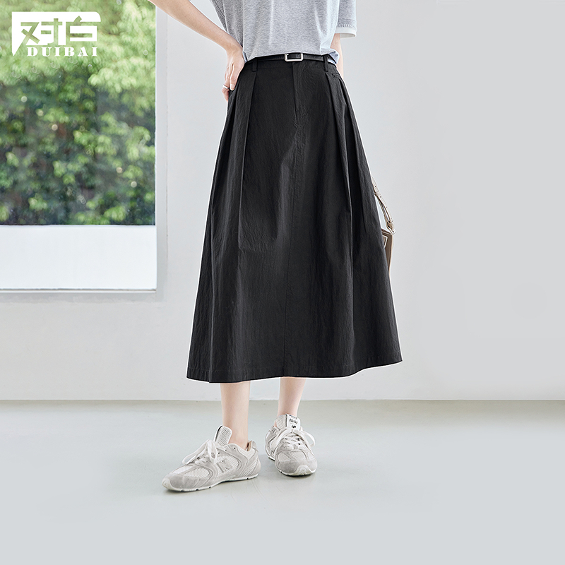 【重百粉丝专属】D01对白都市通勤空气感A字半身裙女压褶长裙FDS074