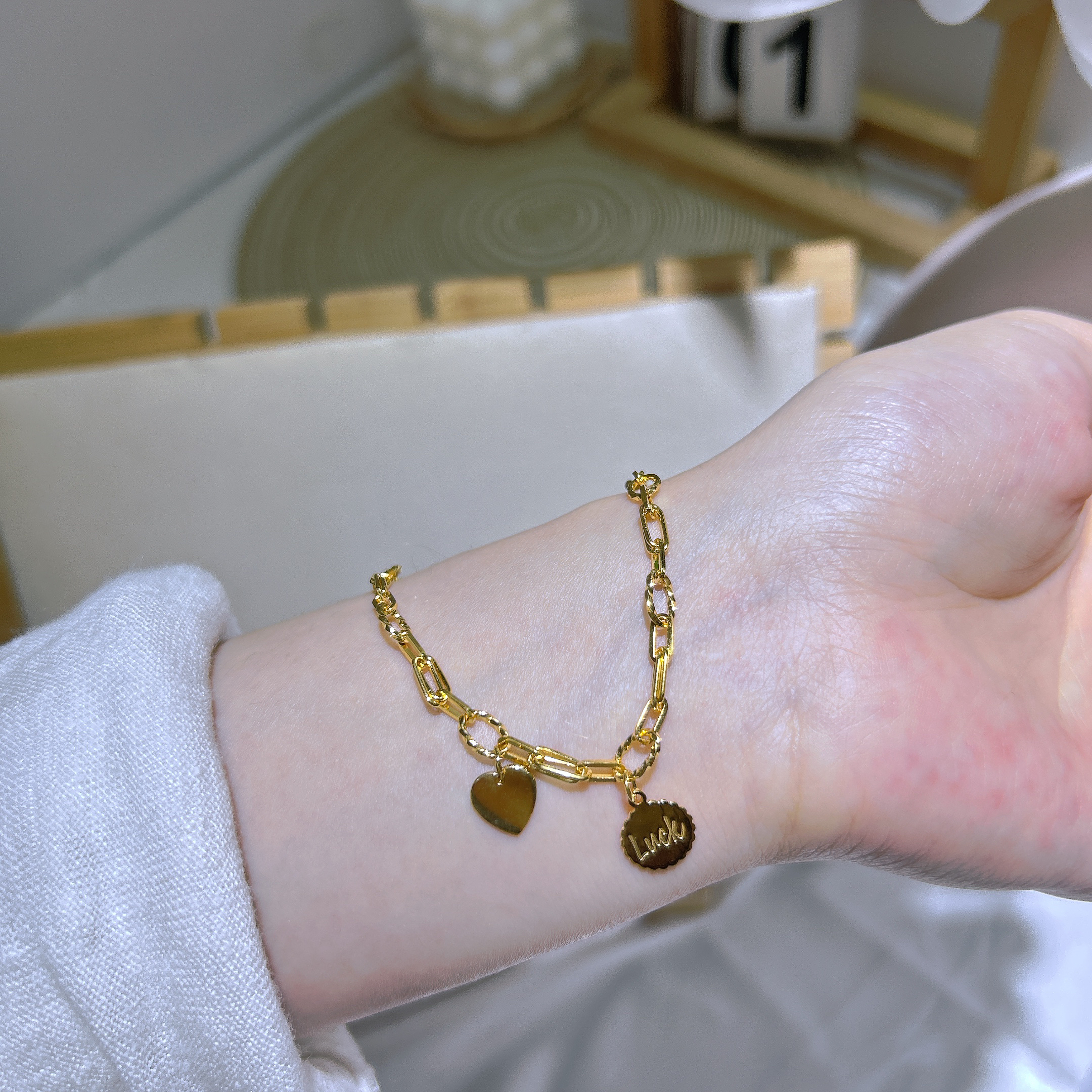 5G工艺气质女款足金999幸运圆牌手链