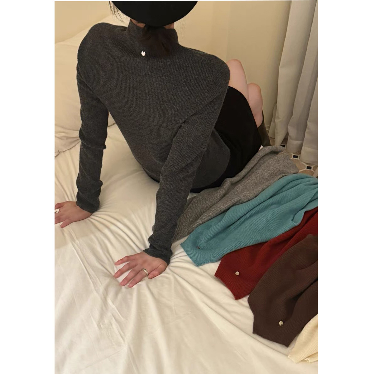 【贝壳一线成衣】100毛   5色可选 半高领 纯色百搭针织打底衫 