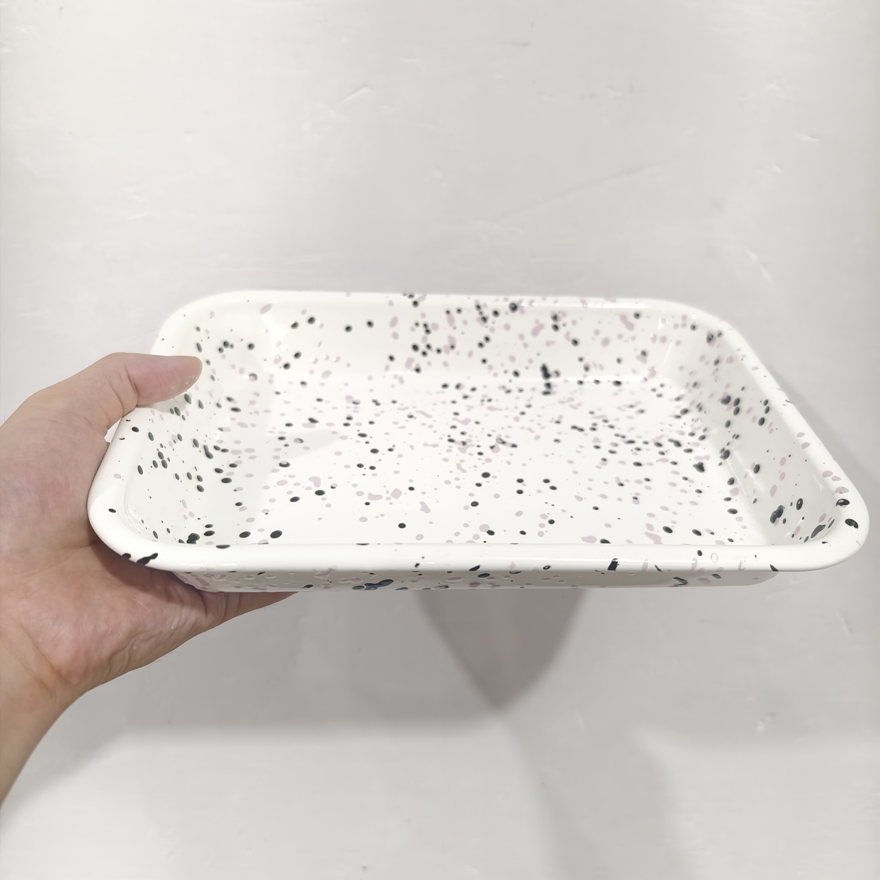 【颜值好物】大号28*19.5*4CM 少量库存 黑粉泼墨 家用方盘 烤盘 