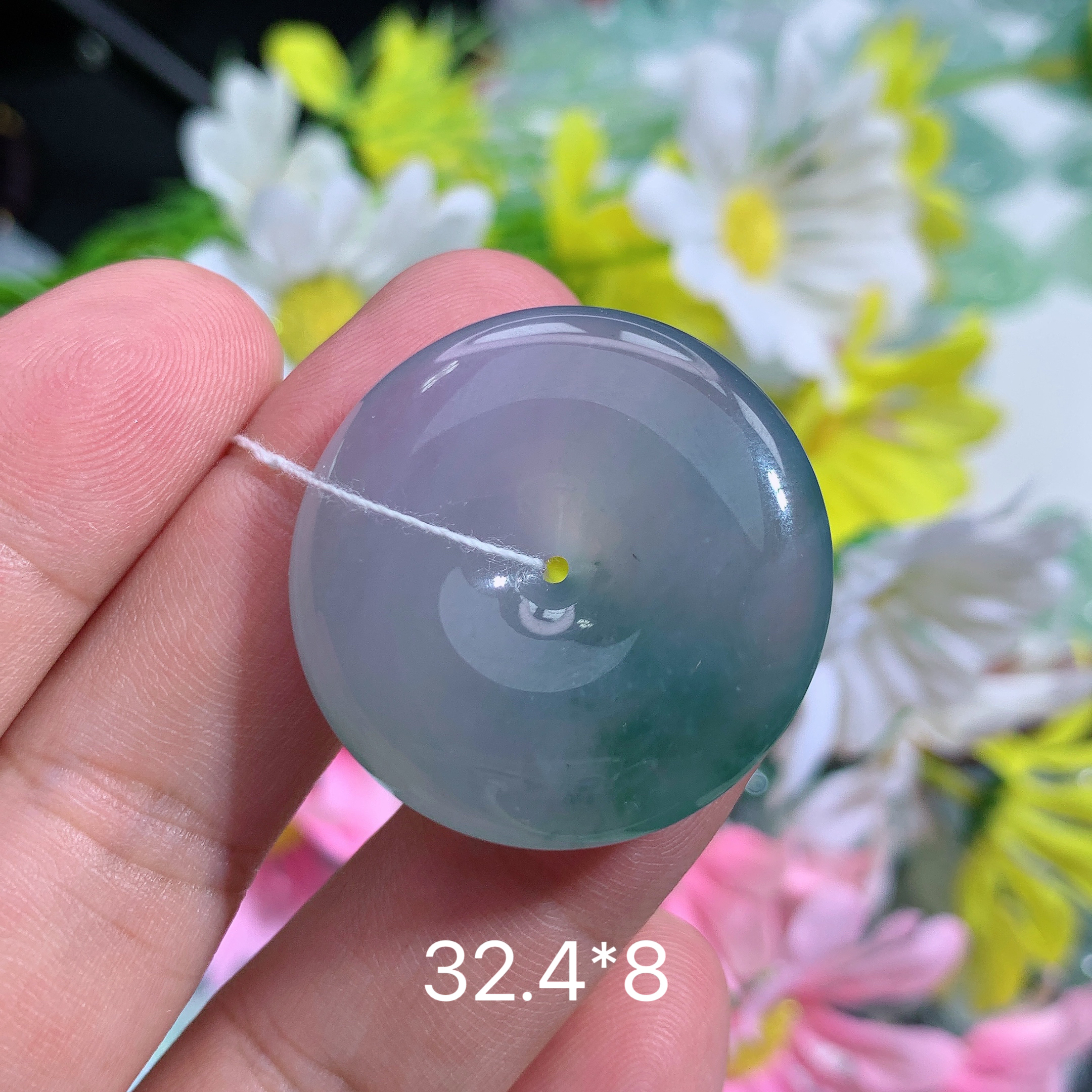 缅甸天然翡翠A货冰胶飘花厚装饱满平安扣吊坠冲百搭时尚精美雕刻