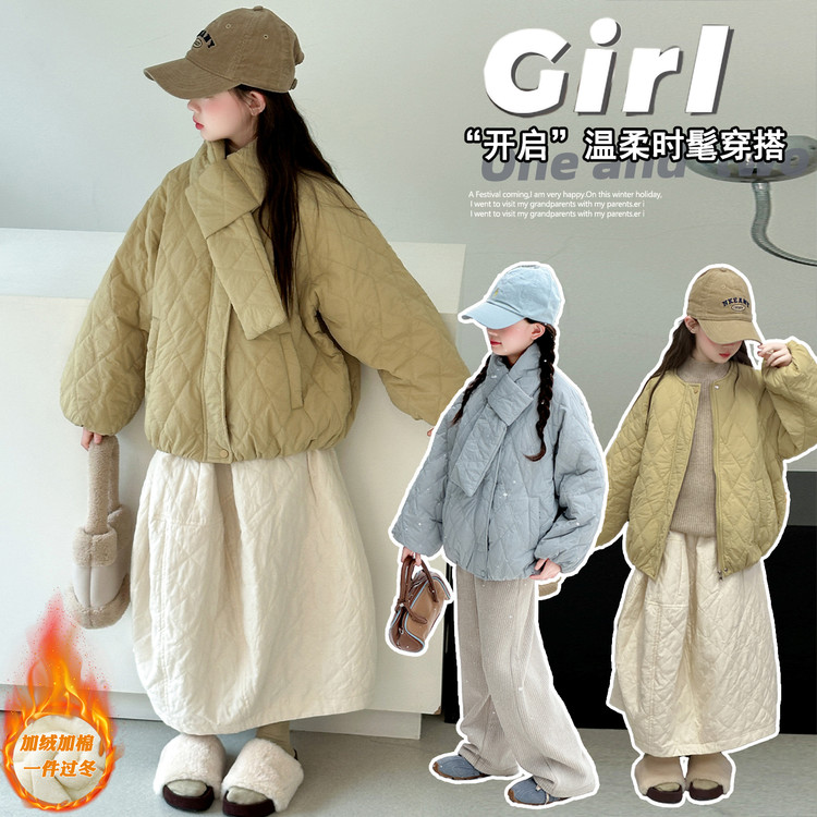 女童冬季棉服2025新款洋气童装儿童冬装韩版休闲加绒加厚棉衣外套
