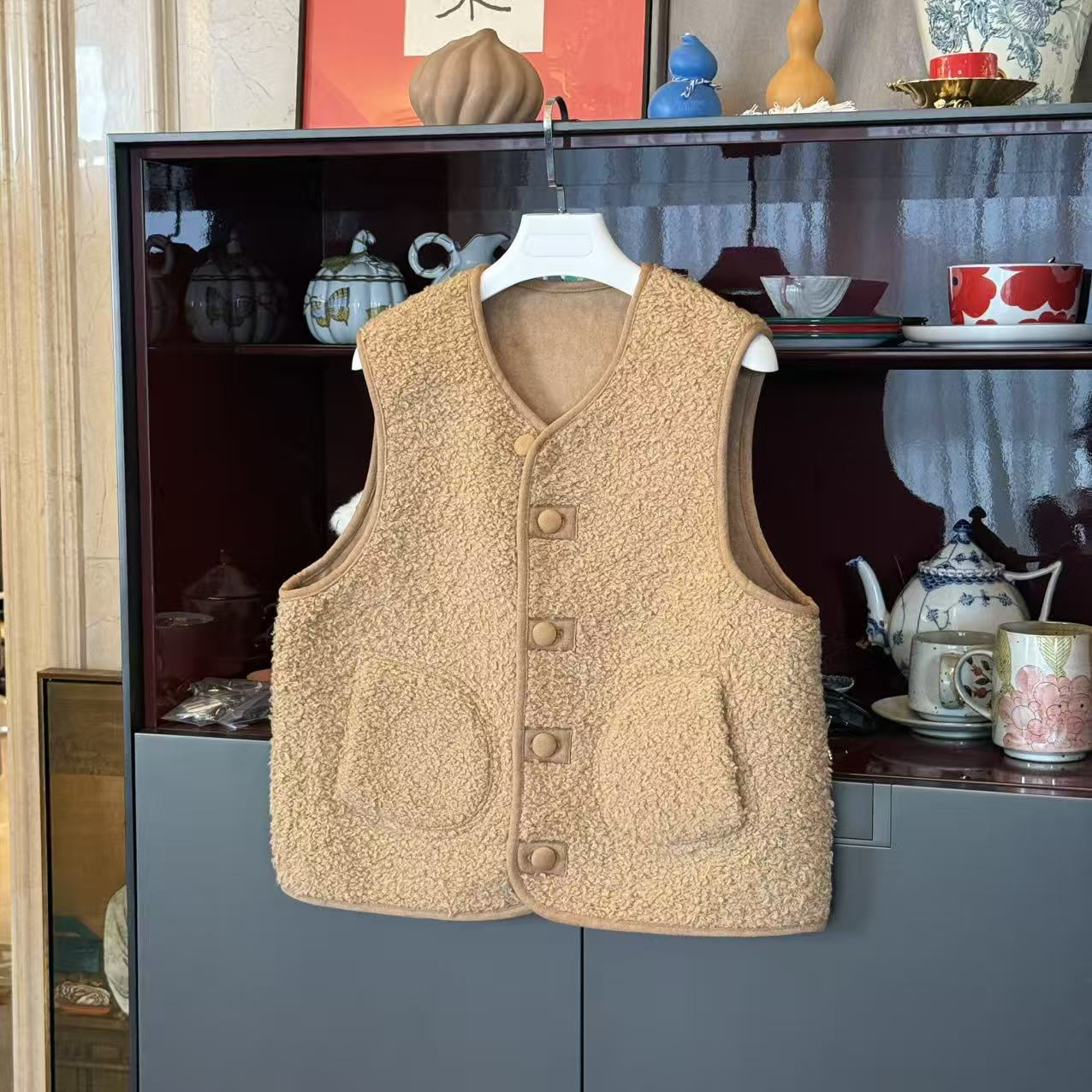MYL 2025秋季新品羊绒混纺马甲气质单排扣毛绒纯色马甲