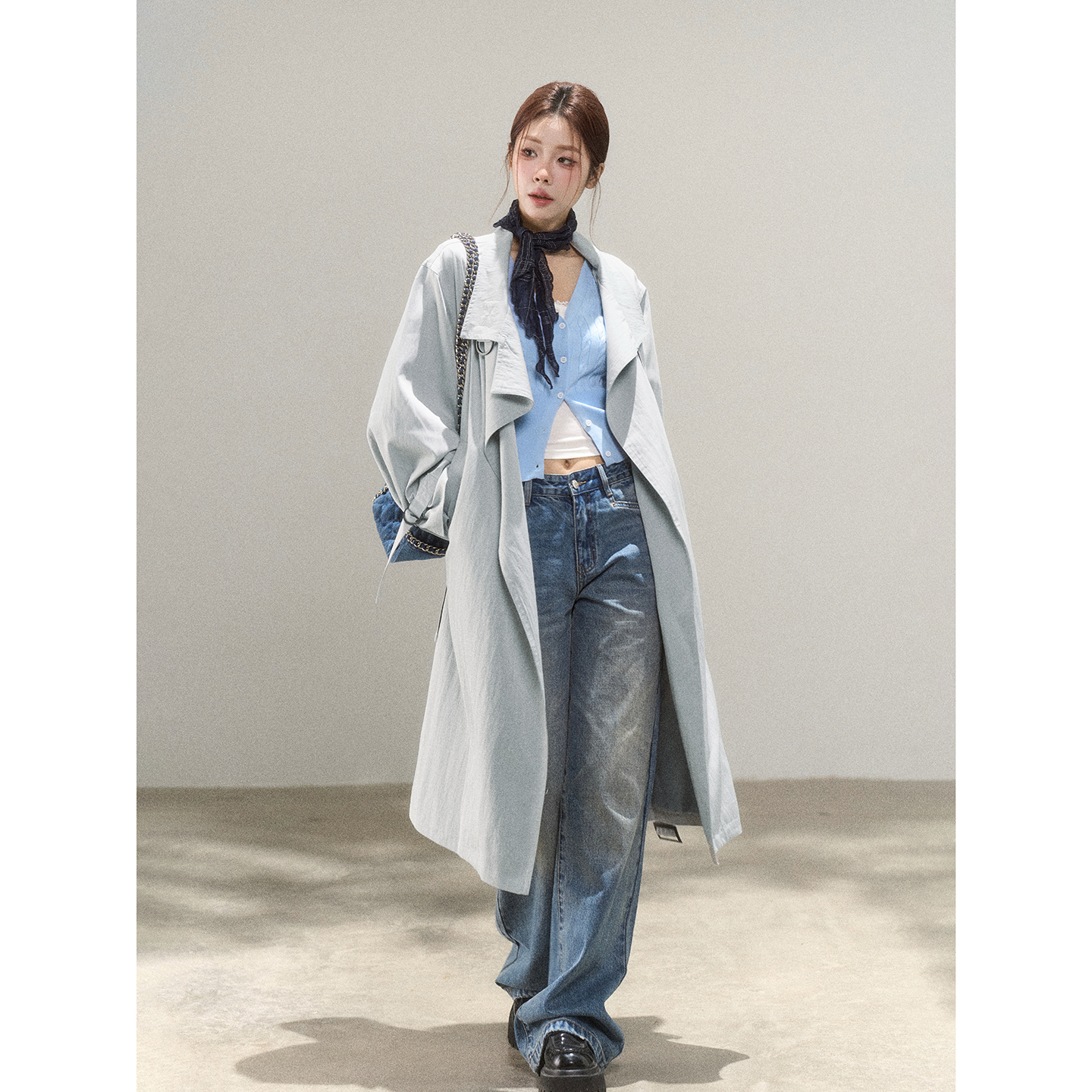 【小野莓】韩系中长款长袖风衣女秋小众高级感设计外套-清清BH89149