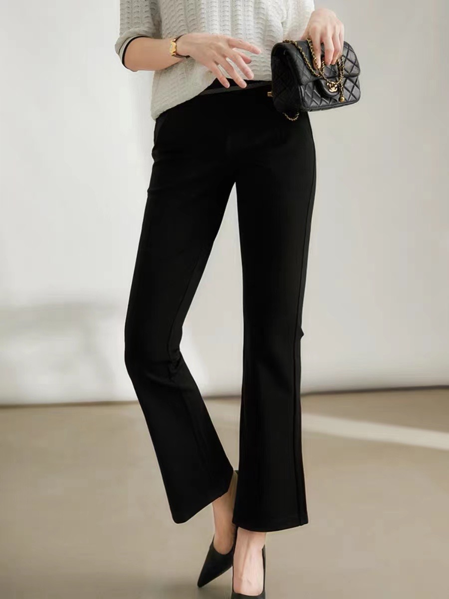 加绒微辣裤简约显瘦长裤净版拼接休闲裤通勤时尚透气