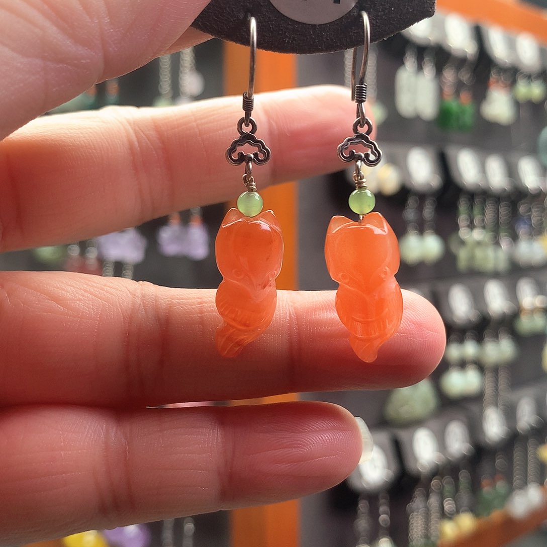 南红玛瑙耳饰银S925镶嵌南红41