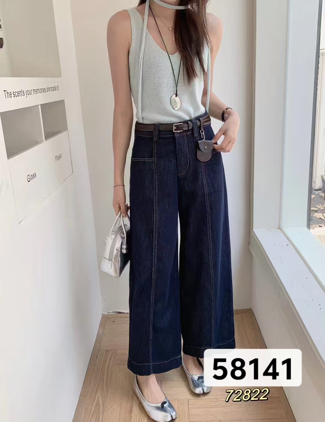 小孟~高腰明线高级感显瘦款牛仔裤58141