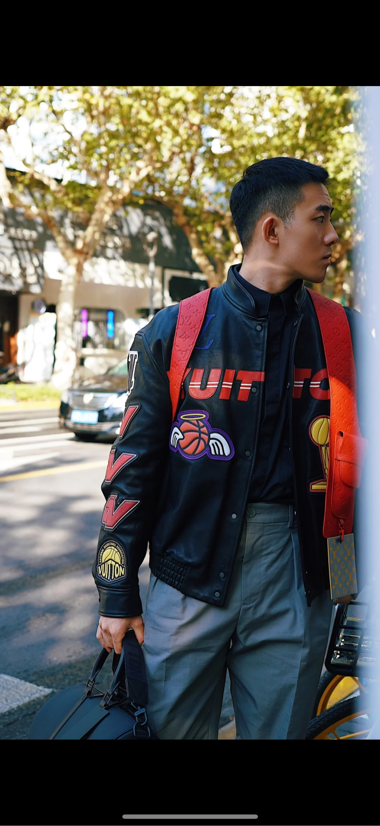 99新 LouisVuitton/路易威登 （jp）216 徽标刺绣皮衣棒球服 50码