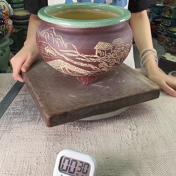 清***君泳坤堂石湾花盆陶瓷