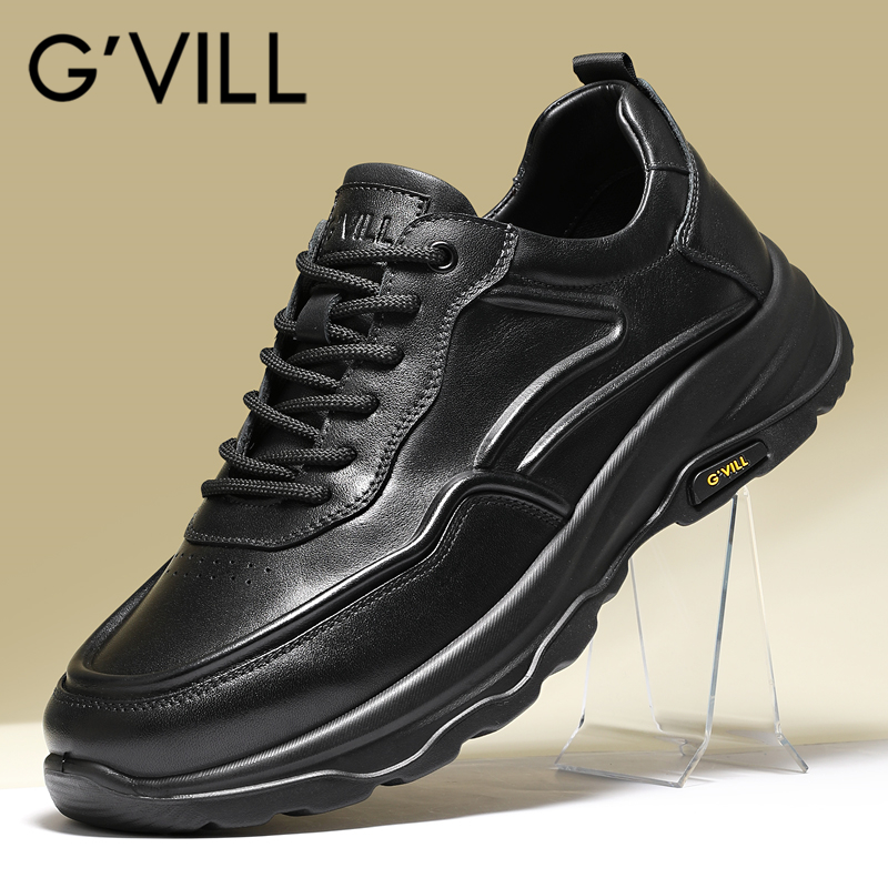 G'VILL/贵之步秋季新款男士真皮时尚休闲皮鞋百搭软底防滑运动鞋
