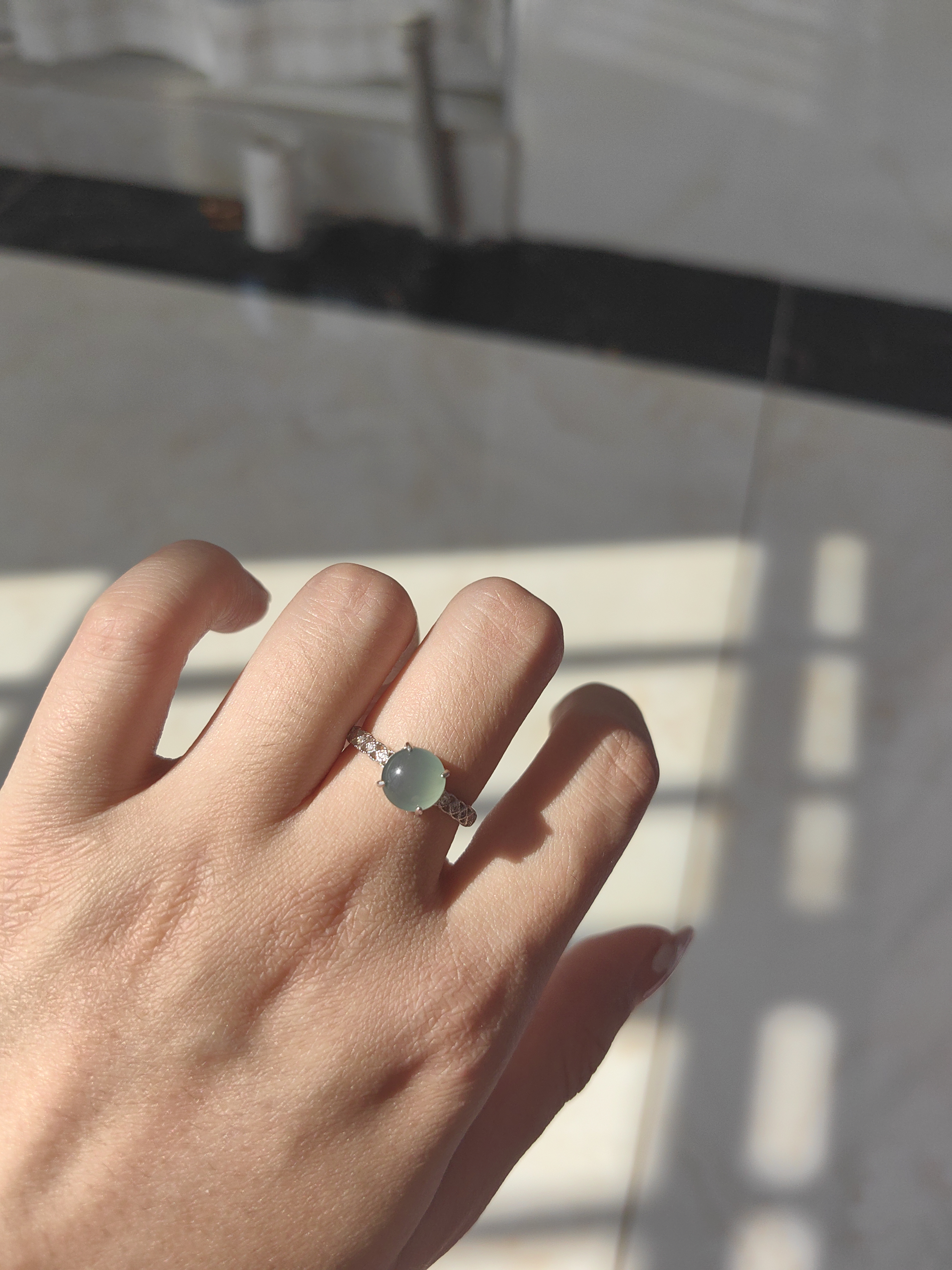 天然A货翡翠S925银镶嵌戒指