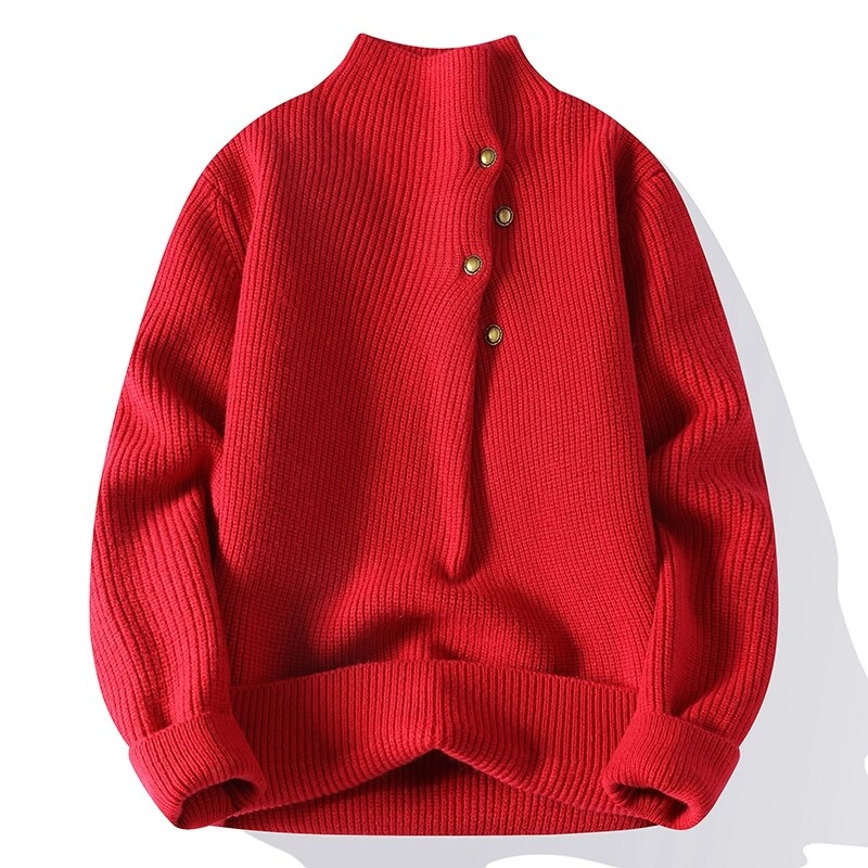 孙尚新款冬季立领男士针织衫打底衫纯色假纽扣休闲针织男上衣6319