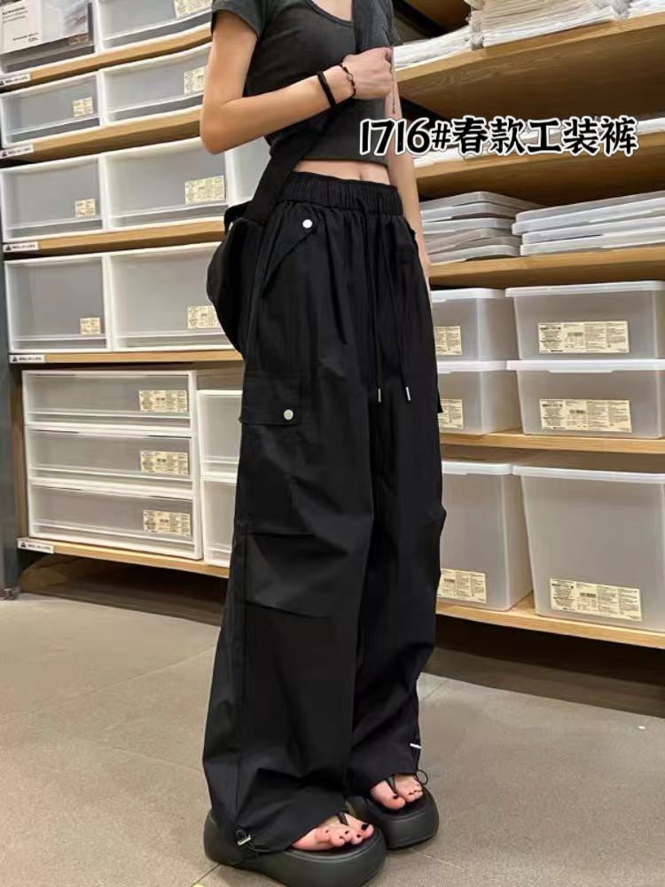工装裤女2024新款秋季降落伞休闲阔腿高腰百搭宽松美式运动裤女