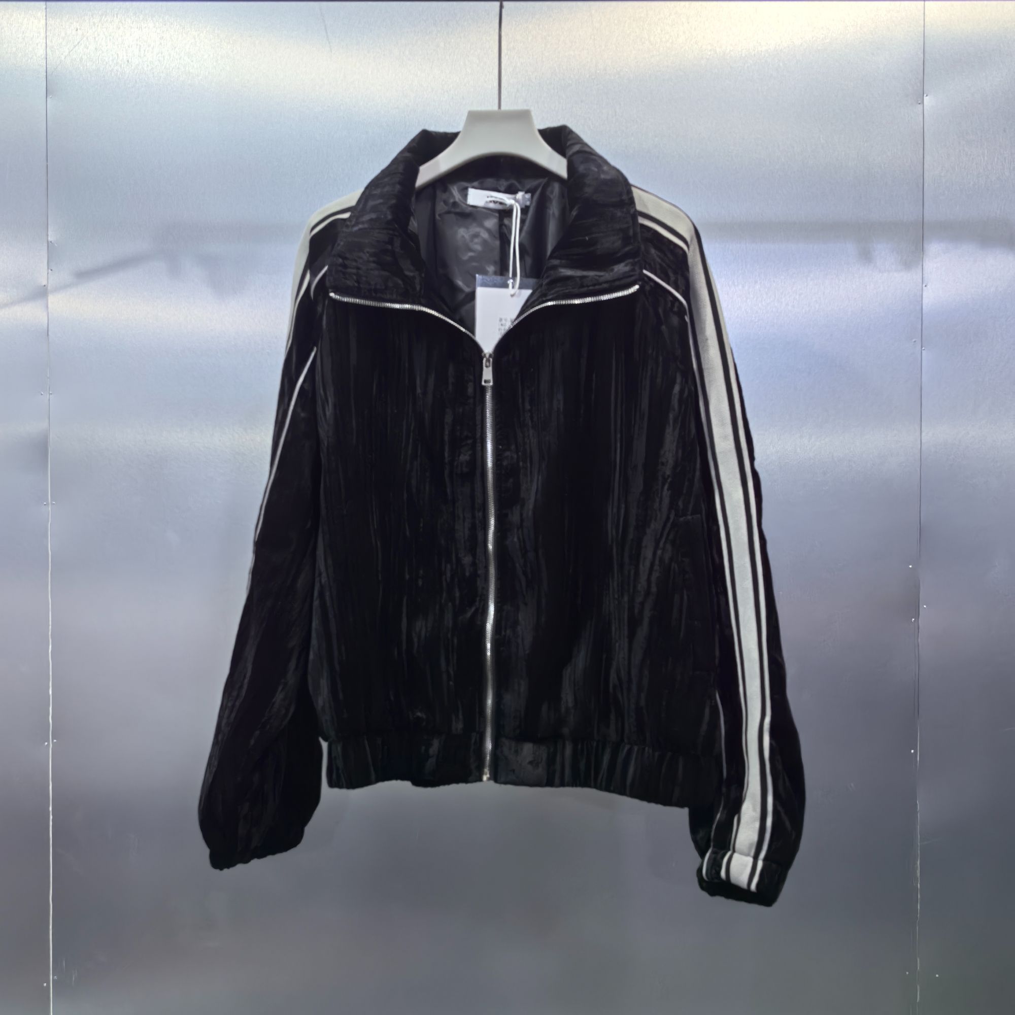 T04-120414-HOZ（袖子上的条染色）春秋季撞色拼接设计夹克外套