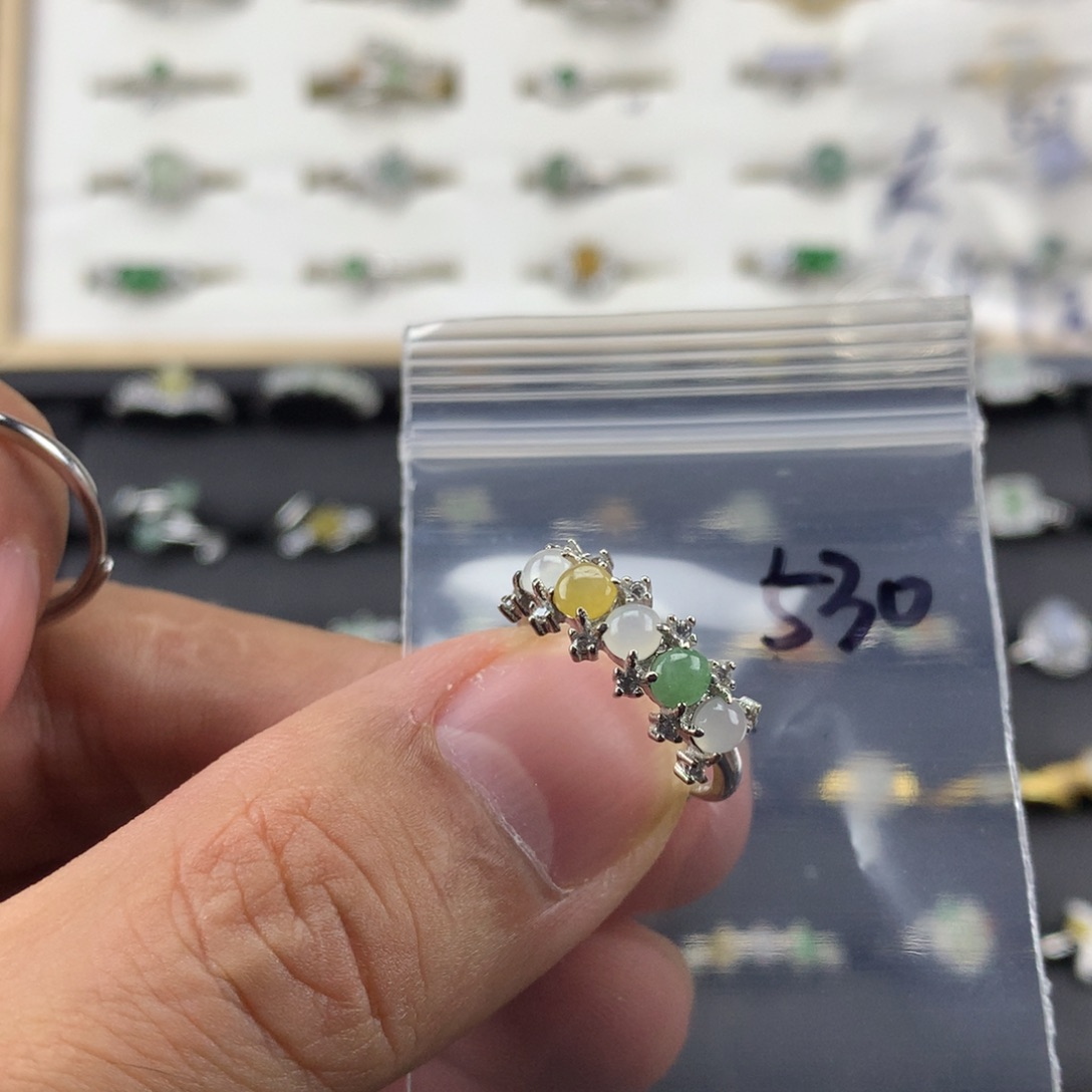 翡翠银S925镀金镶嵌戒指530