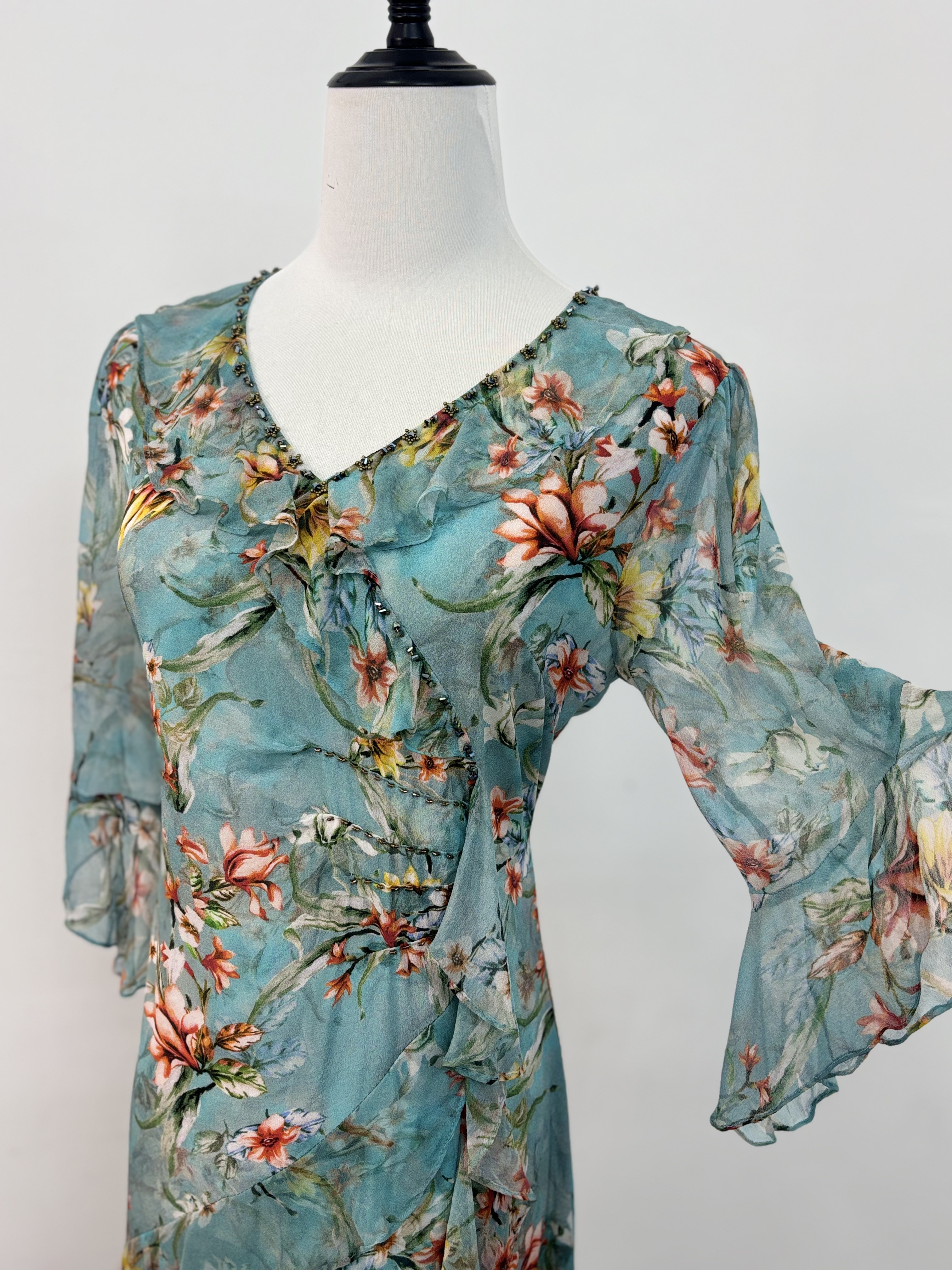 桑蚕丝连衣裙长裙夏季女装碎花中长款中国风优雅连衣裙女士