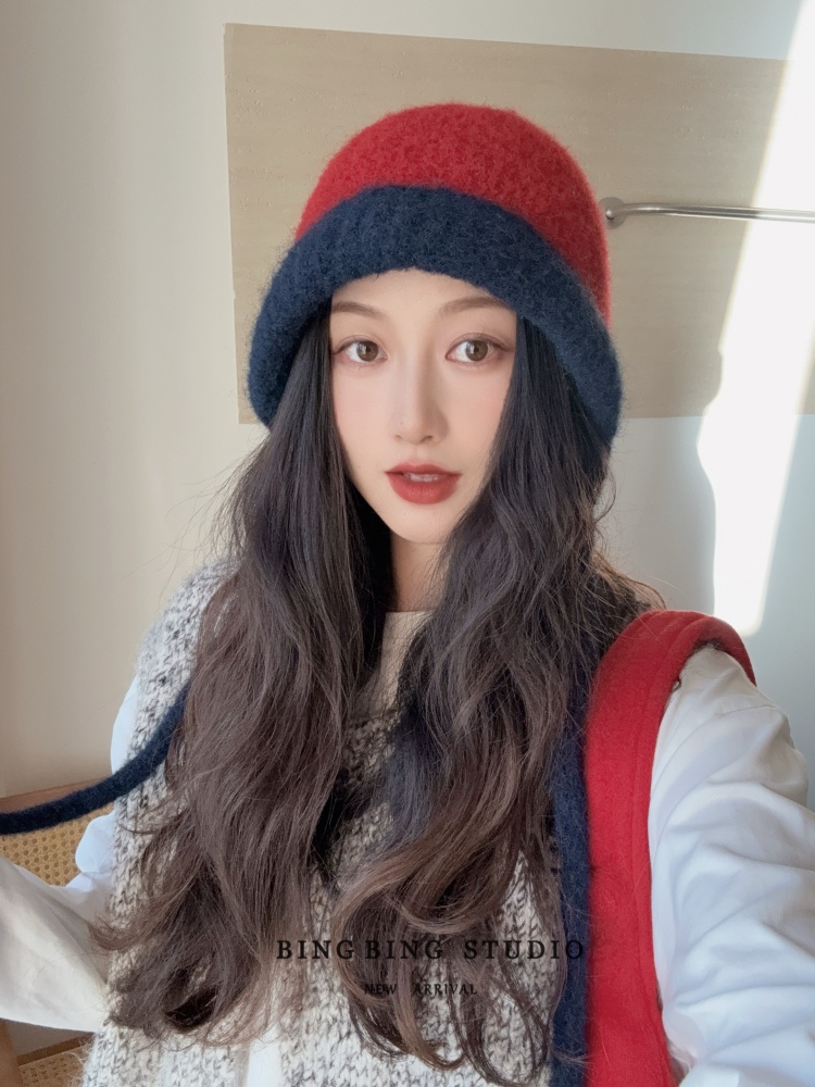 秋冬新款韩版手工拼色包头帽子女时尚帽文艺针织帽氛围感保暖