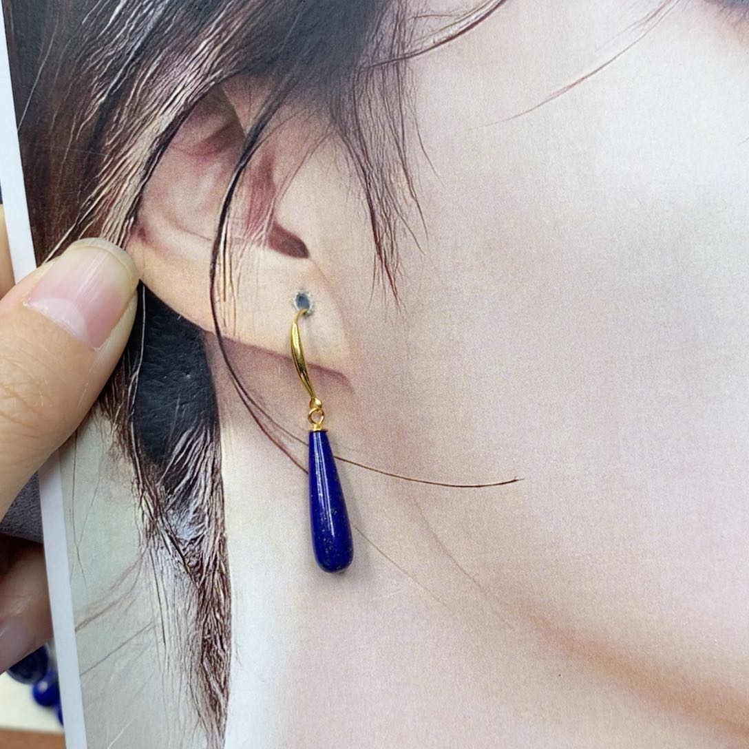 青金石耳饰银S925镀金镶嵌