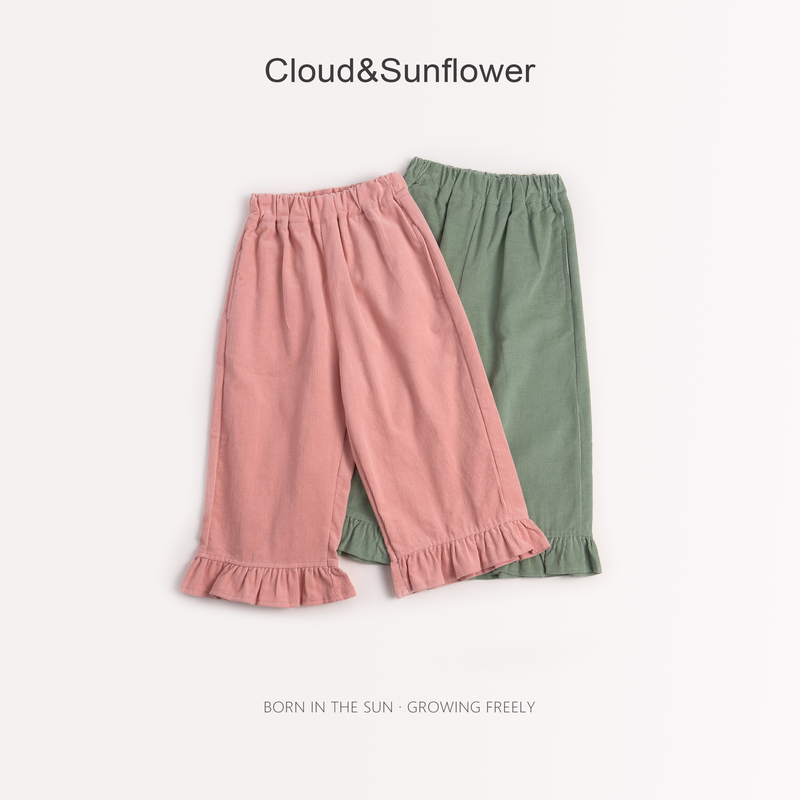 【云朵小葵】女童春季绵绵纯色裤脚大花边休闲直筒裤251128