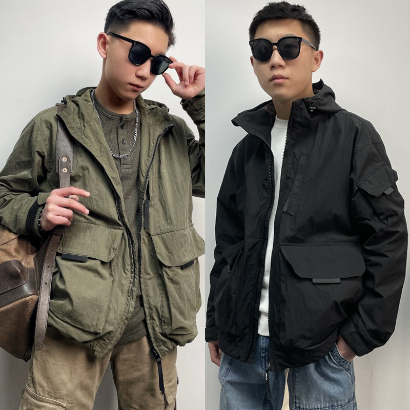【聚】11125 日系复古潮牌原纱户外多口袋连帽工装夹克