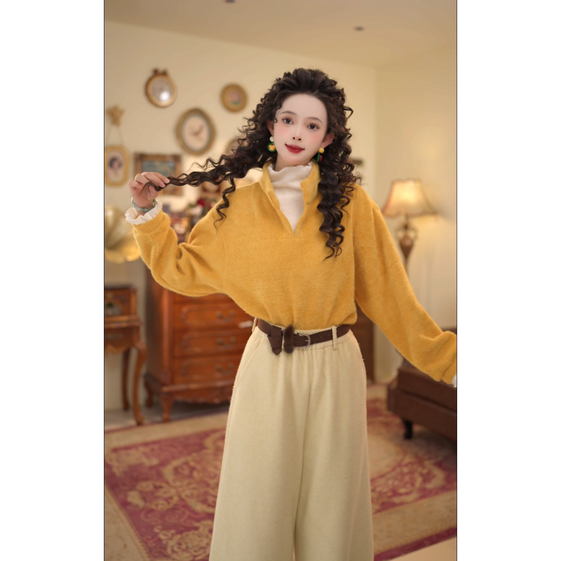 扣子家【落日孤舟】假两件长袖卫衣女加厚冬百搭宽松上衣KB3328334