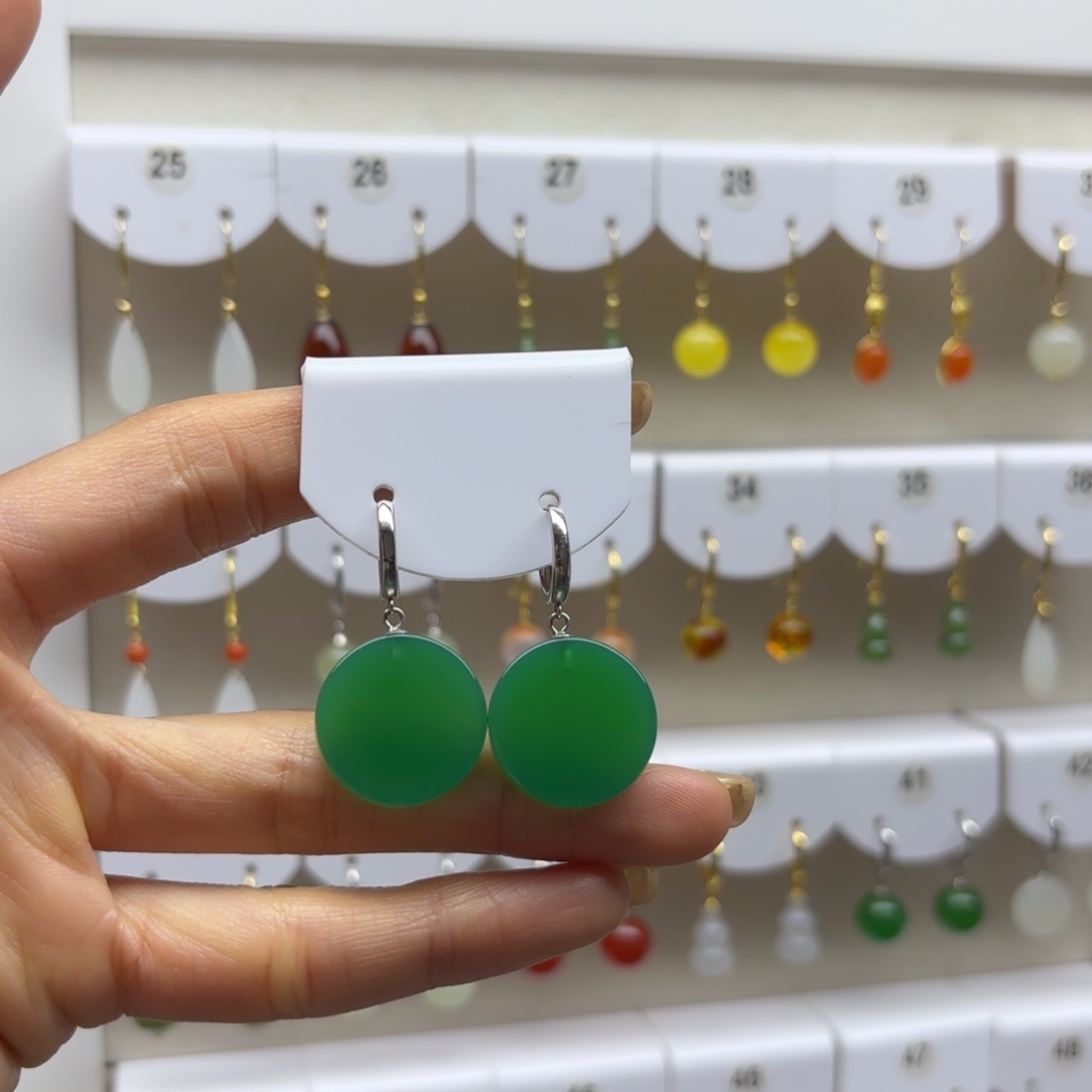 和田玉银S925镶嵌耳饰