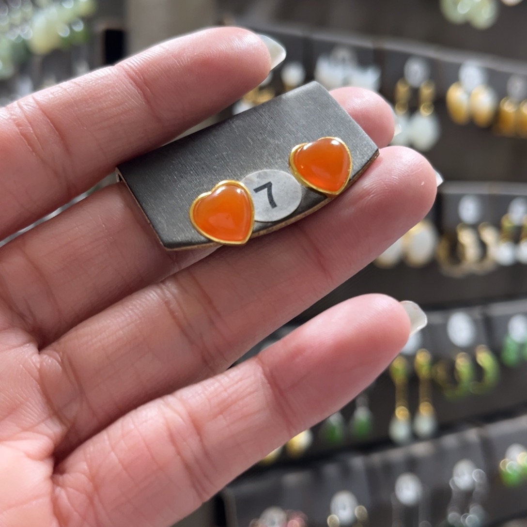 枫***凝南红玛瑙银S925镀金镶嵌耳饰