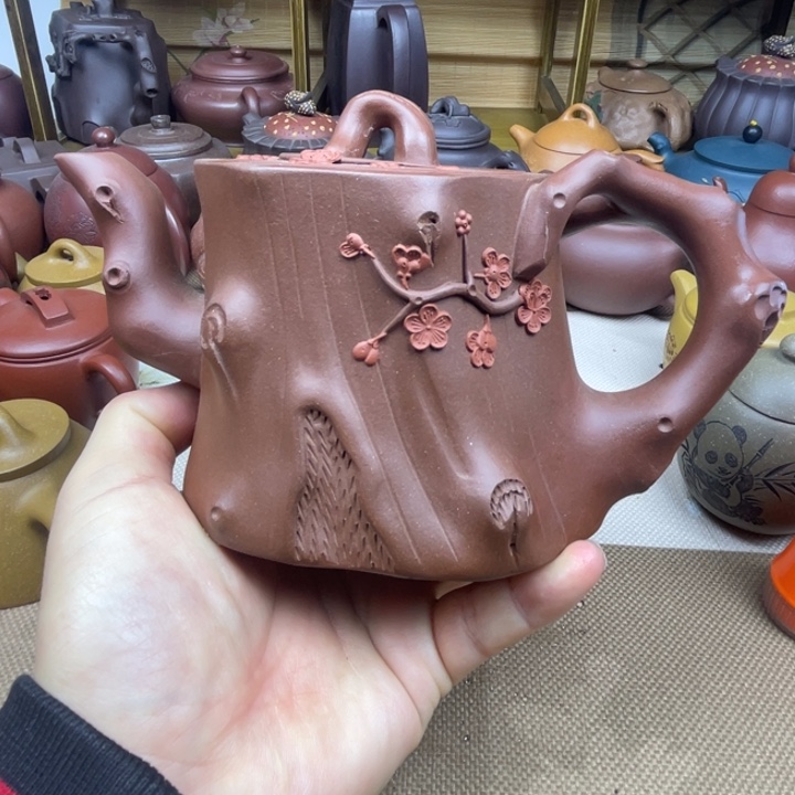 紫砂茶壶紫砂壶底槽清梅桩360cc