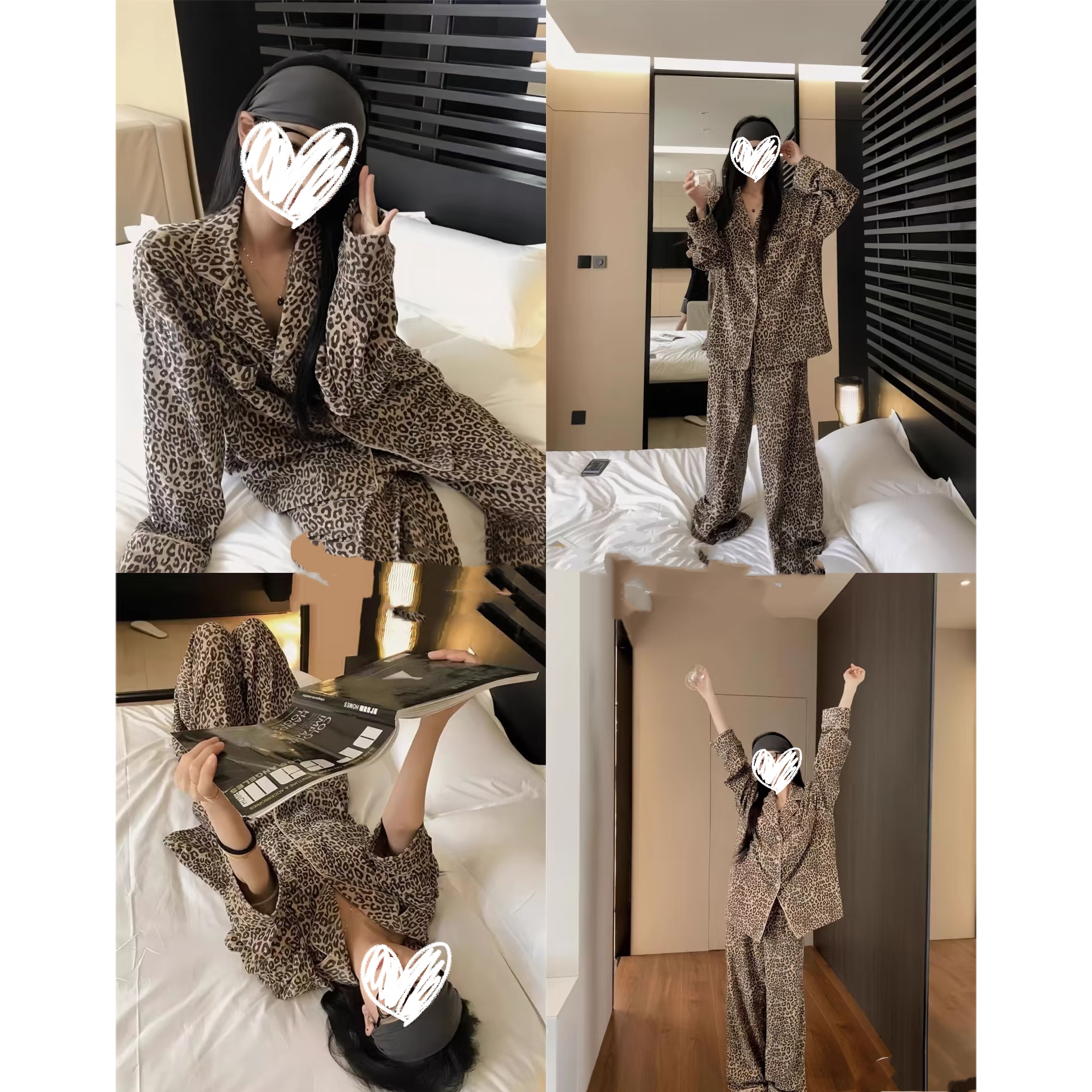 68009 豹纹出击～（德绒）韩系高级感设计师睡衣套装（长袖+长裤）