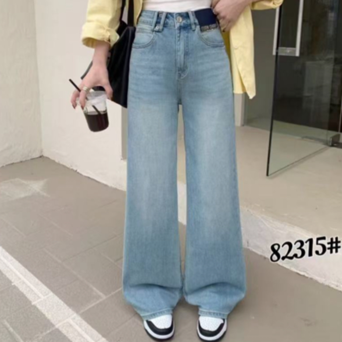 春秋不加绒牛仔阔腿直筒拖地裤