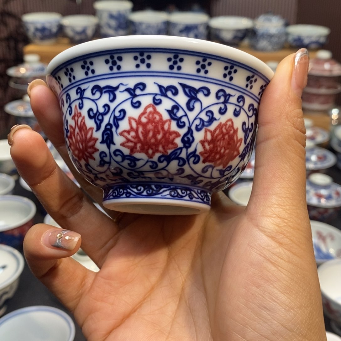 曾**你原矿釉里红柴窑手绘压手杯