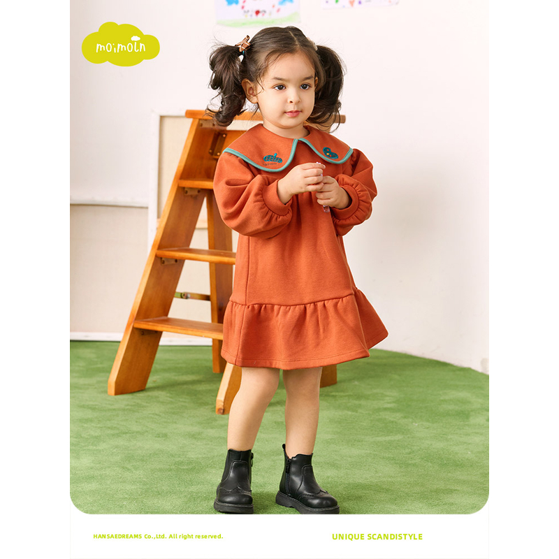 moimoln小云朵童装冬季新款女童连衣裙大翻领裙子女宝宝公主裙