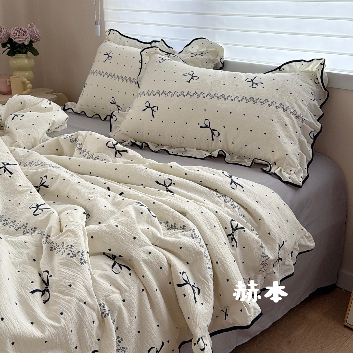 【夏被四件套】双层纱花边云感夏被四件套薄款夏凉被小清新空调被