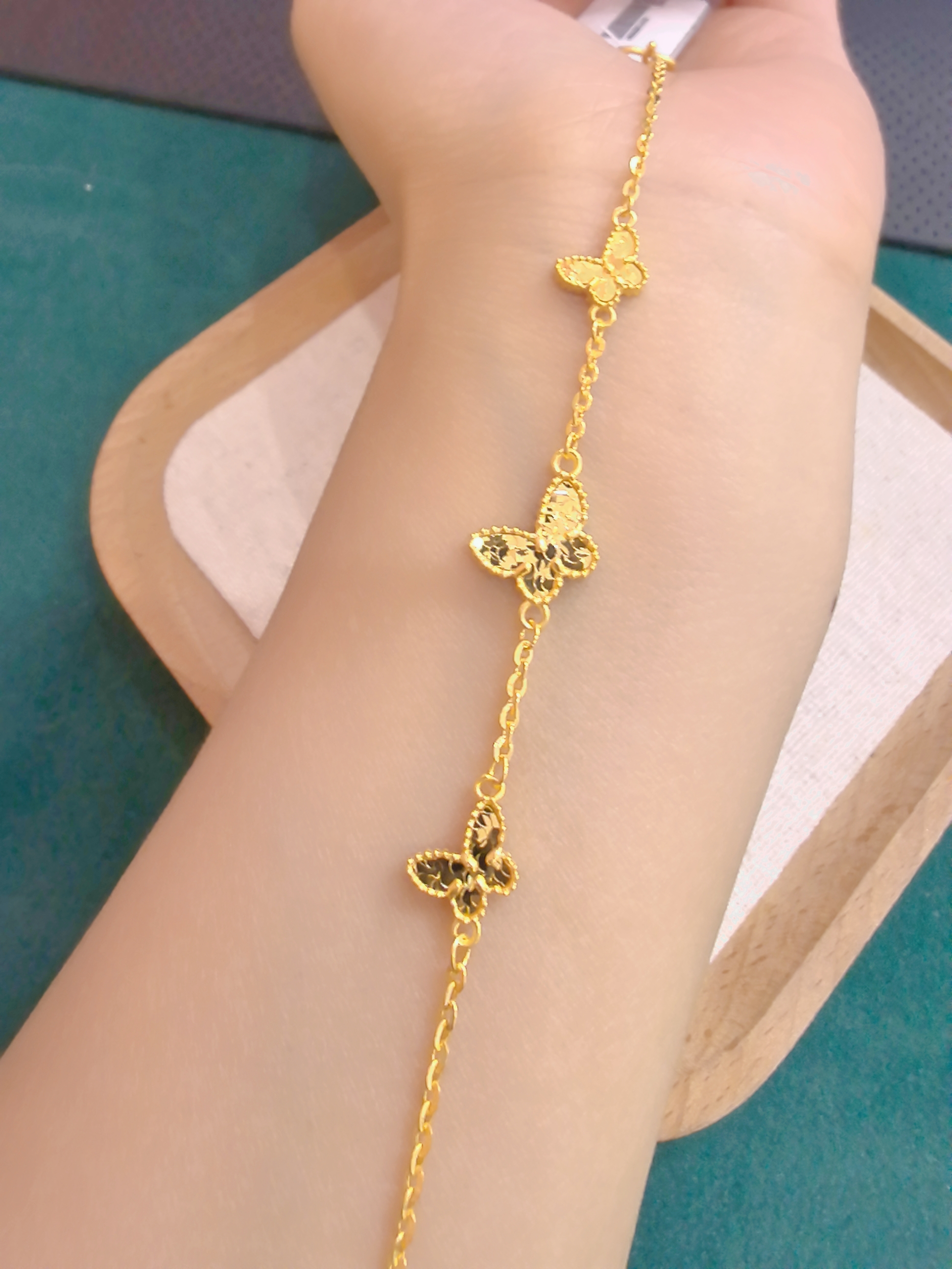 足金999碎冰冰三只蝴蝶手链5G黄金手链时尚百搭黄金首饰足金手链