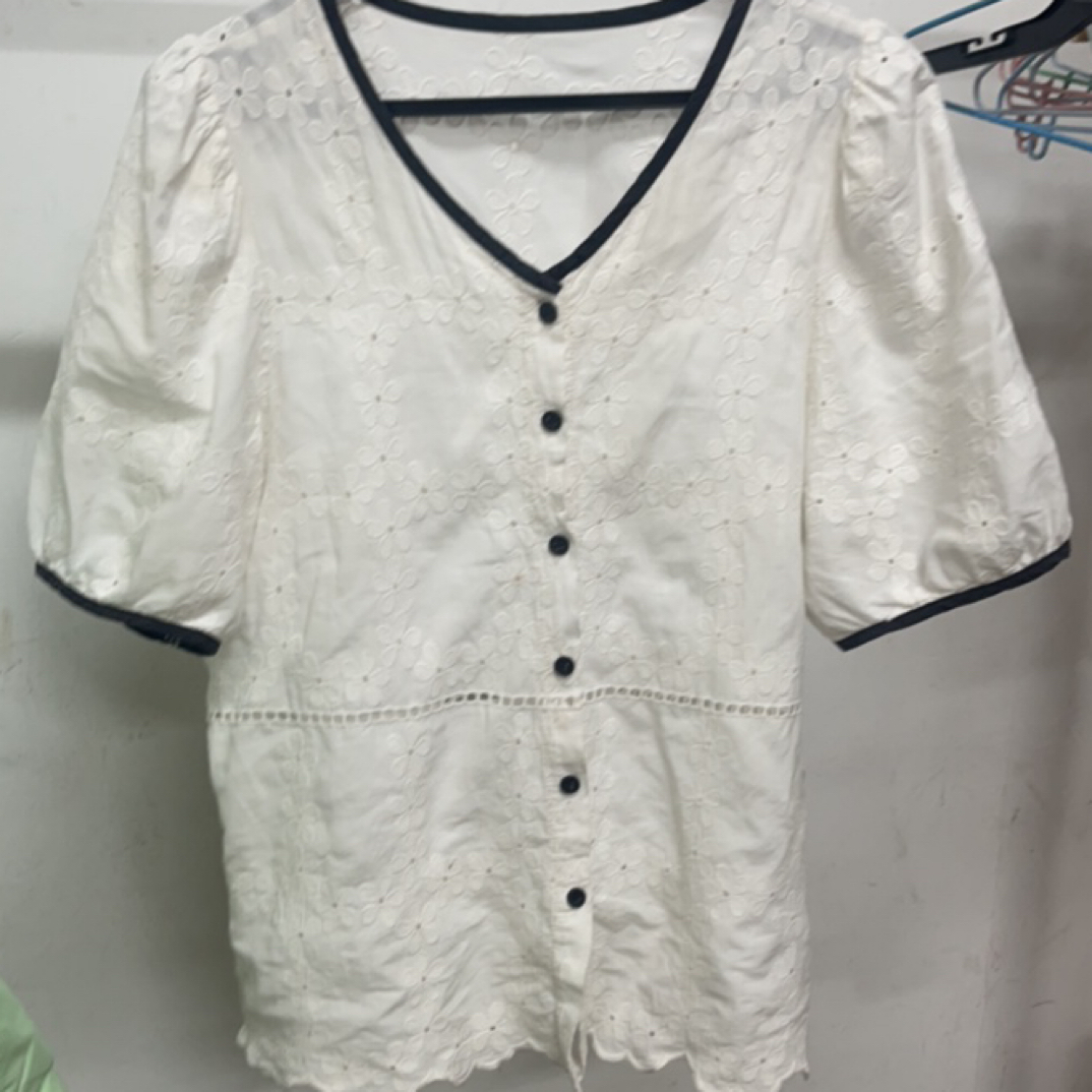 女士黑白短袖上衣开衫六