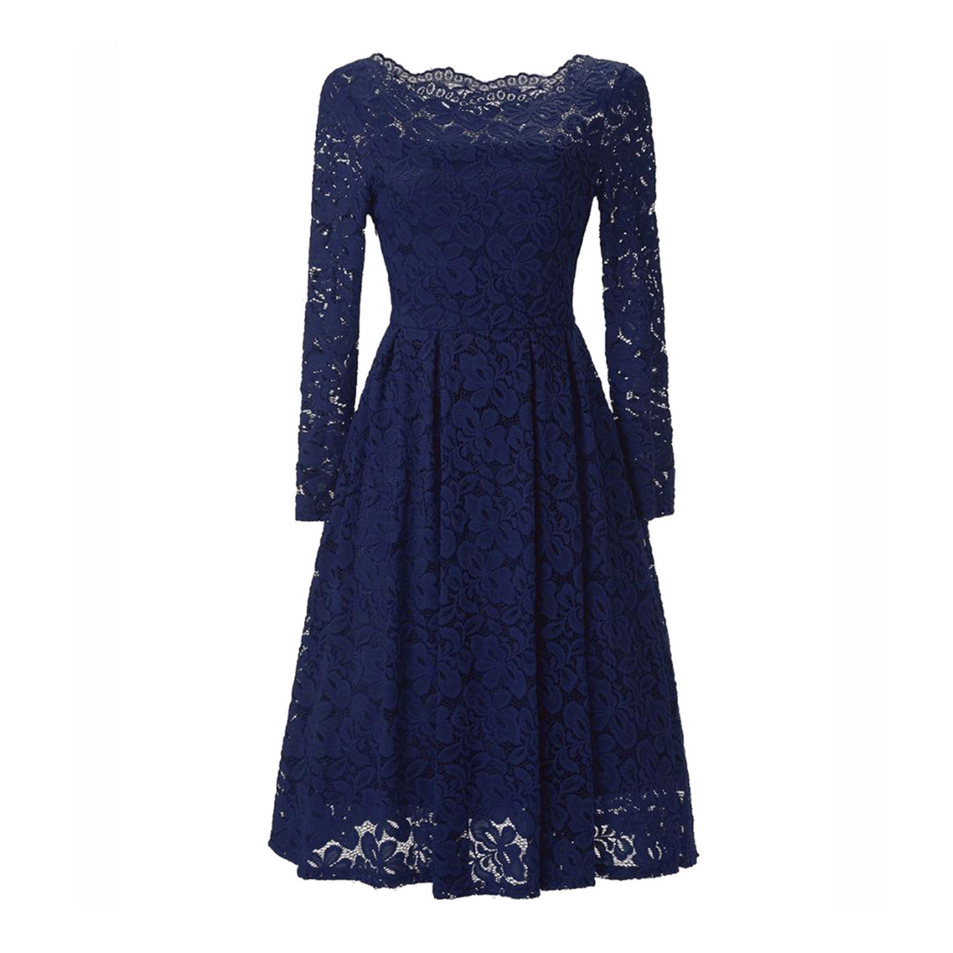 冬季轻职风秋季圆领中长裙连衣裙春季收腰显瘦裙子