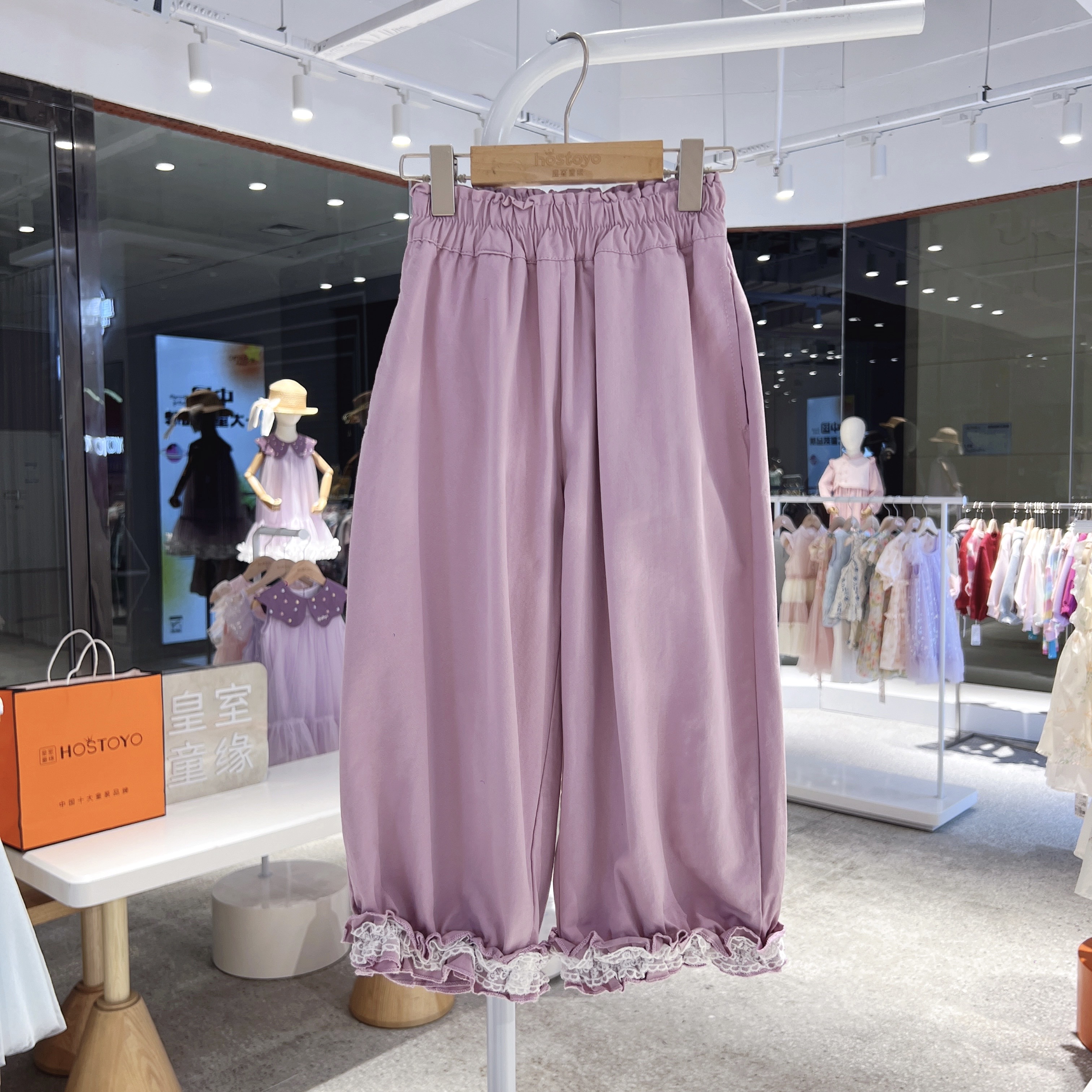 皇室童缘女童裤子春秋季新款洋气花边休闲裤中大童17780354007