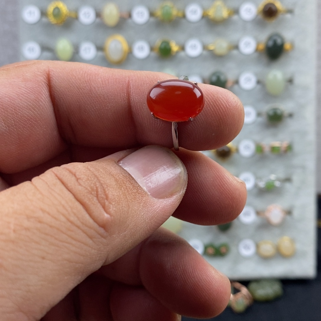 玛瑙/玉髓戒指银S925镀金镶嵌