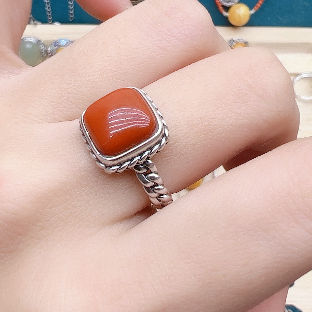 玛瑙/玉髓戒指银S925镶嵌